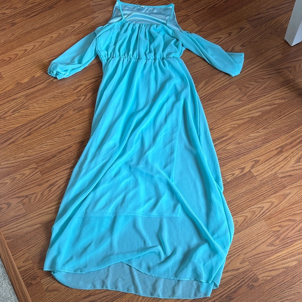 Seafoam green lined cold-shoulder dress